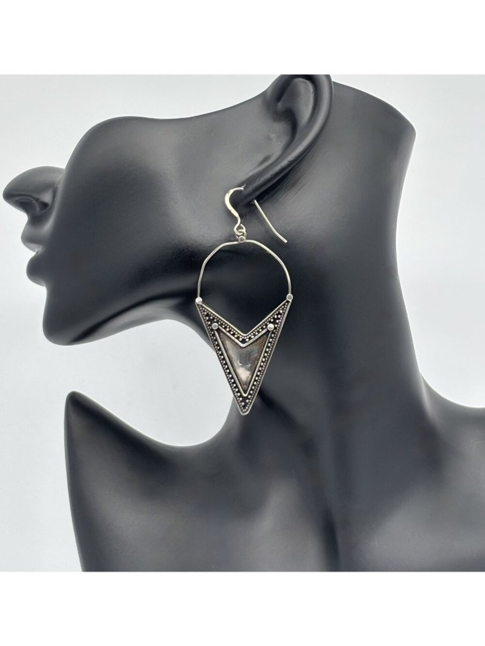 Sterling Silver Art Deco Dangle Earrings With Beaded Detailing Marked .925 2.75"